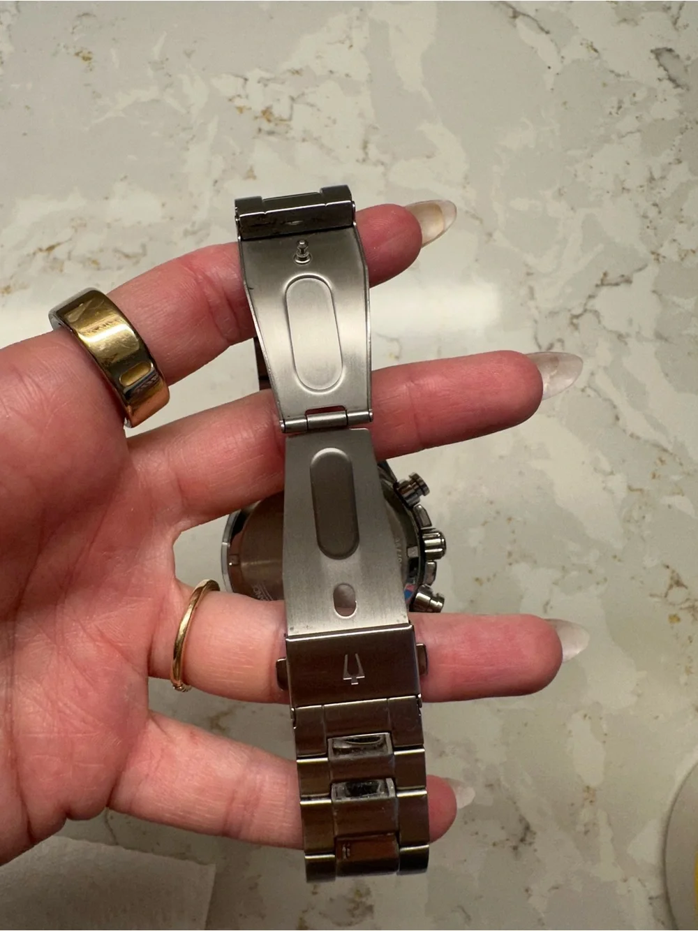 Bulova Silver Stainless Steel Watch with Black Dial